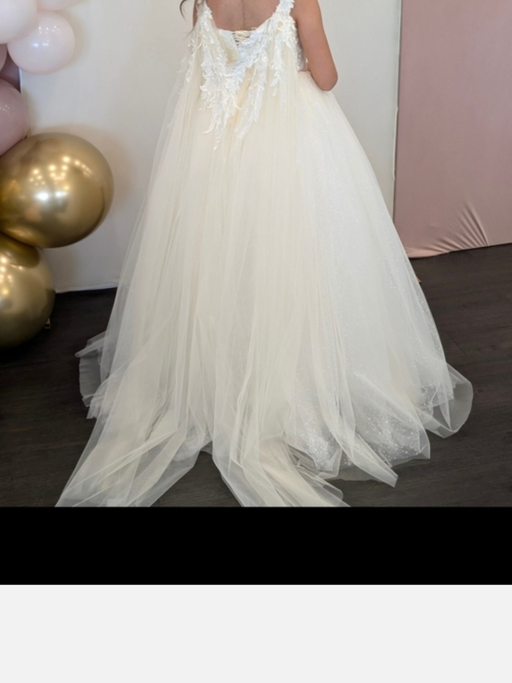 Ivory Tulle A-Line Flower Girl Communion Dress with Applique Back